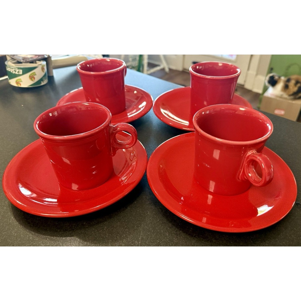 4 Red Fiesta Homer Laughlin China Cup and Saucer Sets